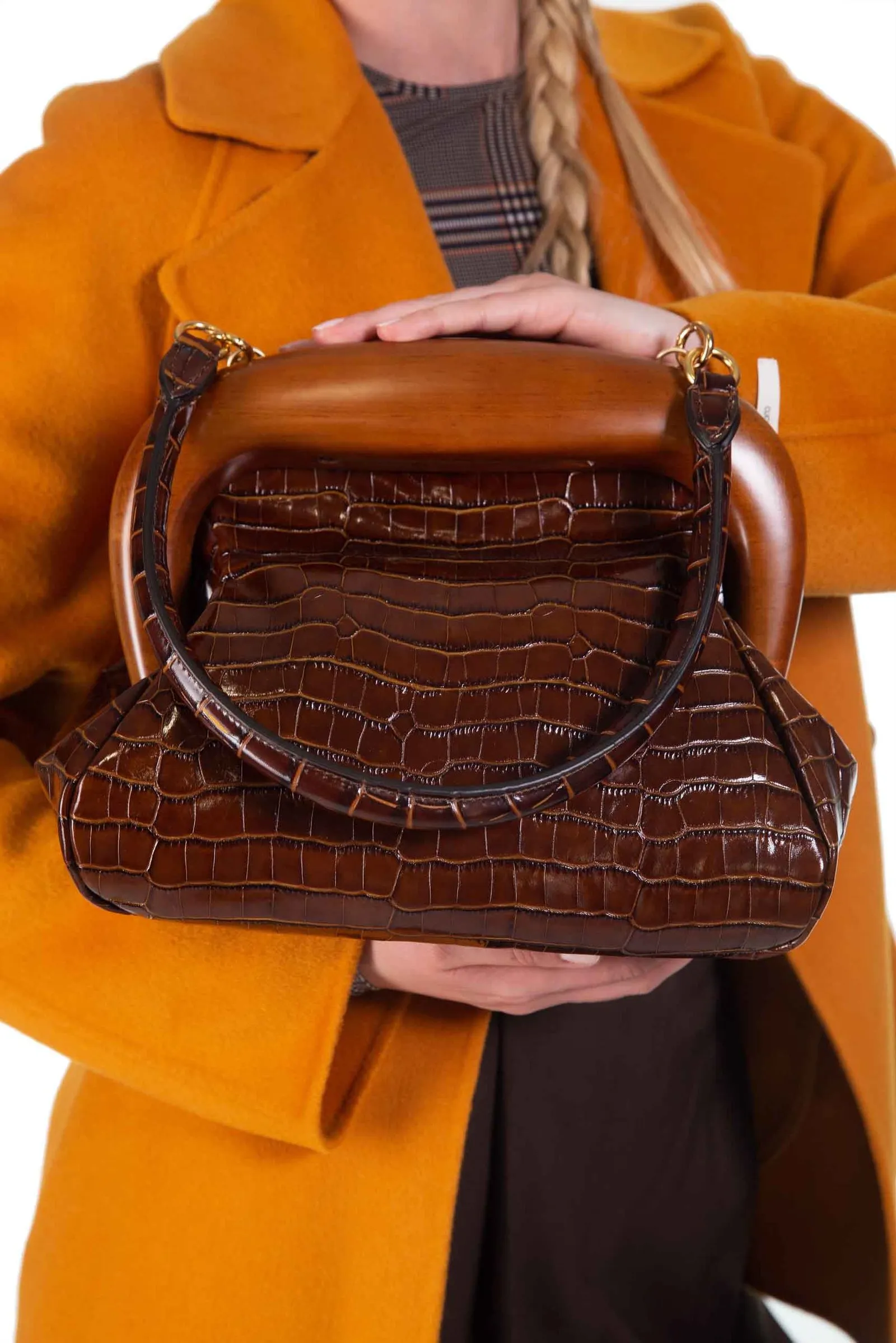 SPORTMAX  Bouba bag medium in pelle stampa coccodrillo PULCINO