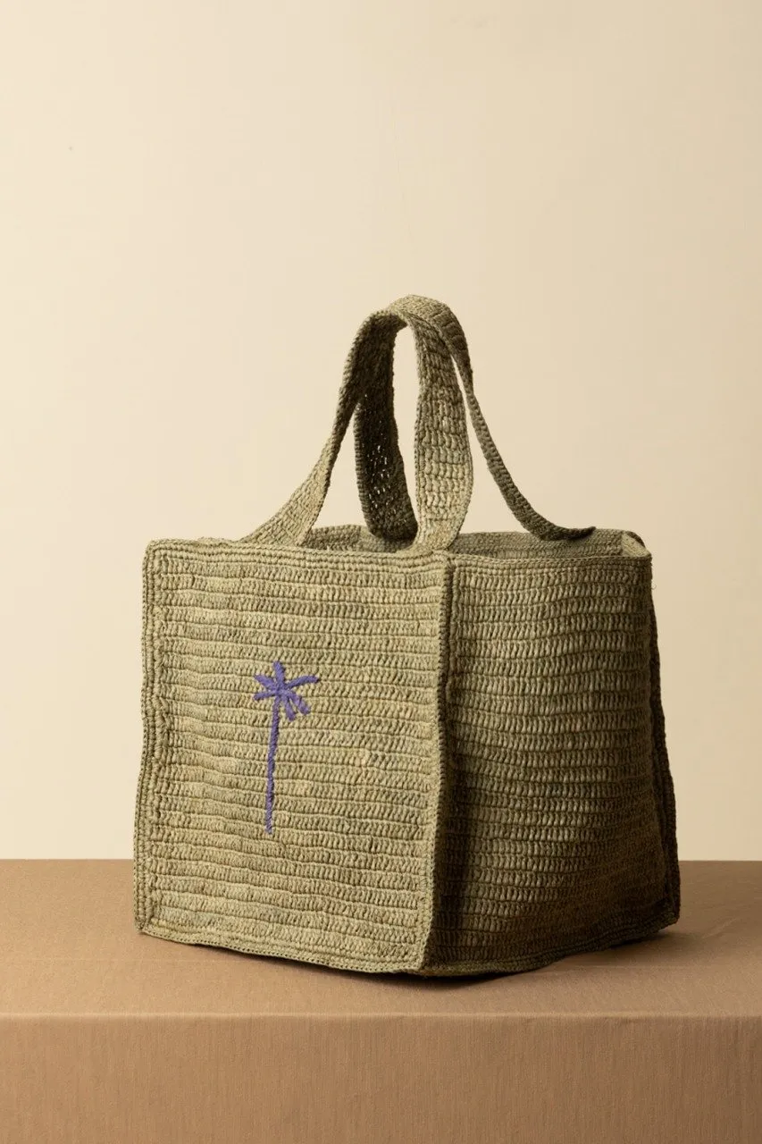 Squared tote bag GREEN W LAV PALM