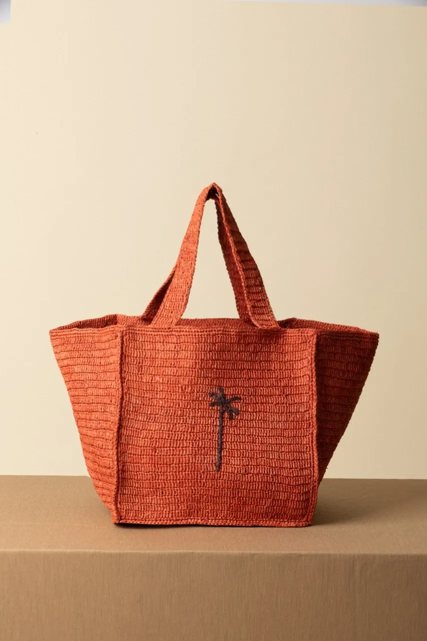 Squared tote bag RUST W BROWN PALM