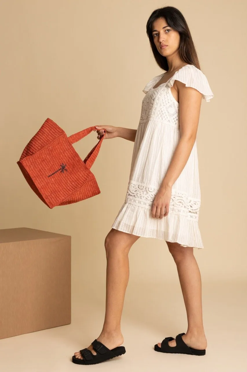 Squared tote bag RUST W BROWN PALM