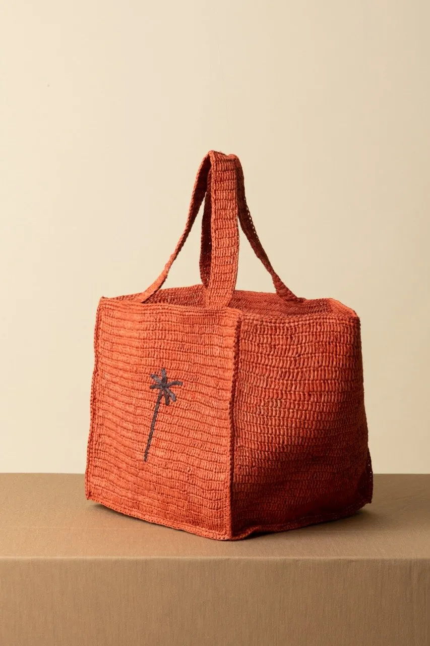 Squared tote bag RUST W BROWN PALM