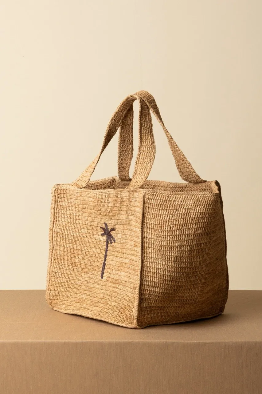 Squared tote bag TAN W BROWN PALM