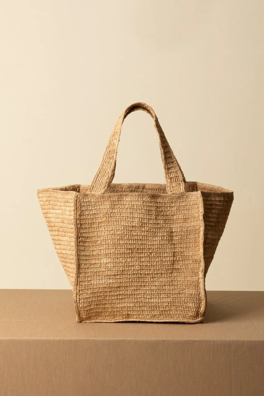 Squared tote bag TAN W BROWN PALM