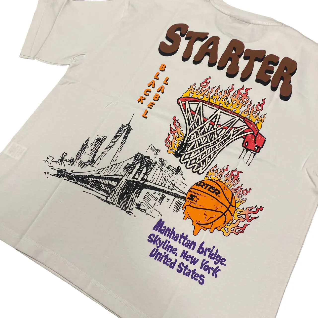Starter maglietta manica corta da uomo in cotone con stampa 74068 bianco