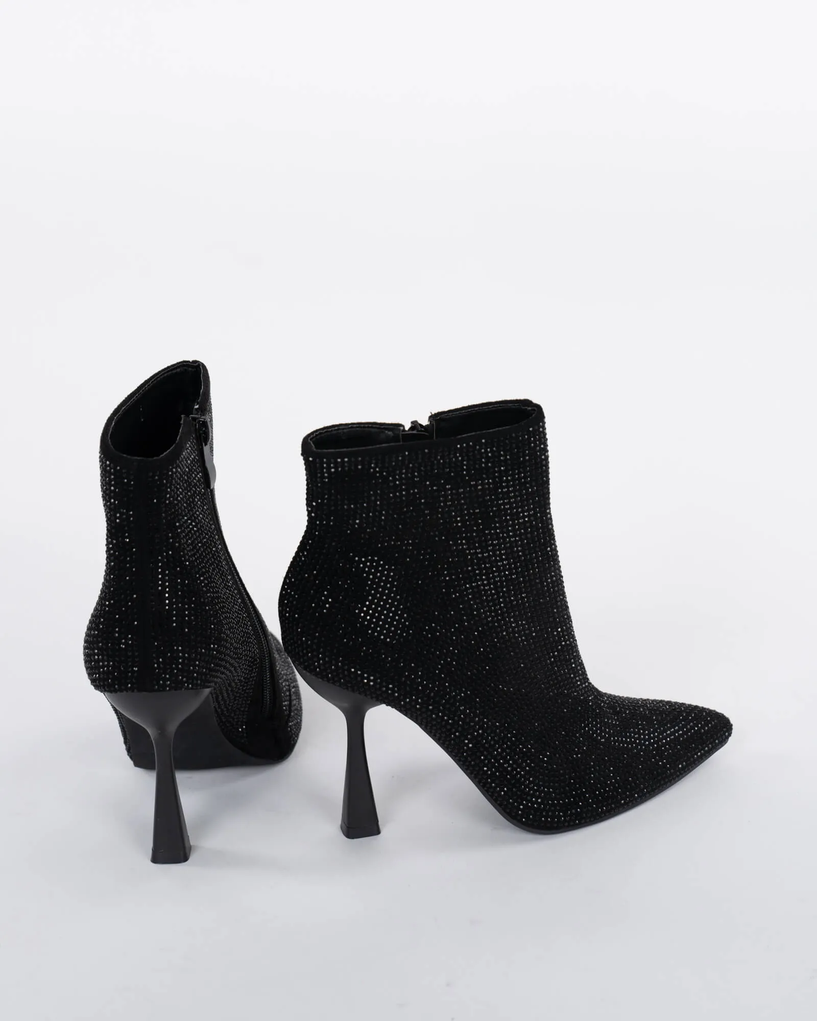 Stivaletti a punta in strass – Nero