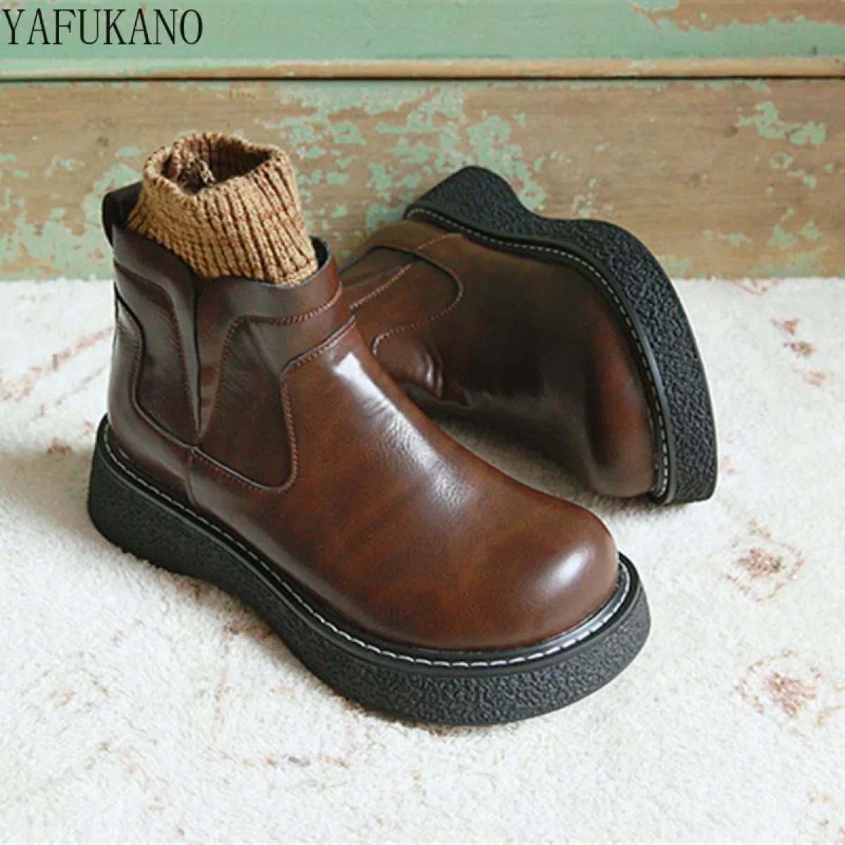 Stivaletti casual con plateau da donna con bocca in lana da donna Stivaletti casual con suola spessa fatti a mano Stivaletti cor