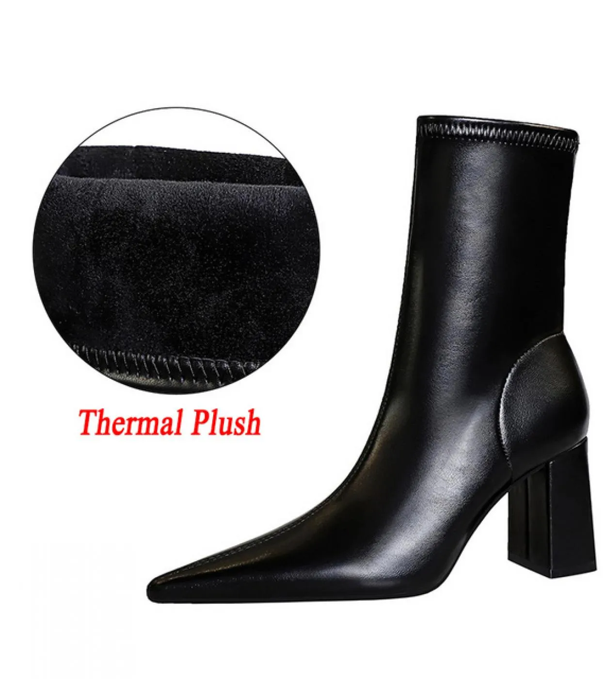 Stivaletti termici invernali da donna Stivaletti in pelle con tacco alto 8 cm Stivaletti da neve in peluche da donna Tacchi alti