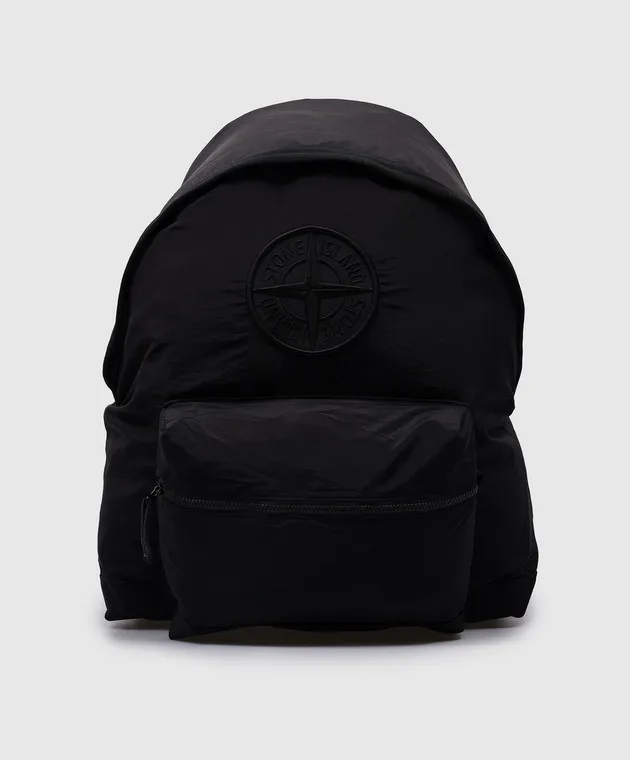 Stone Island Zaino nero con ricamo stemma logo 811590776