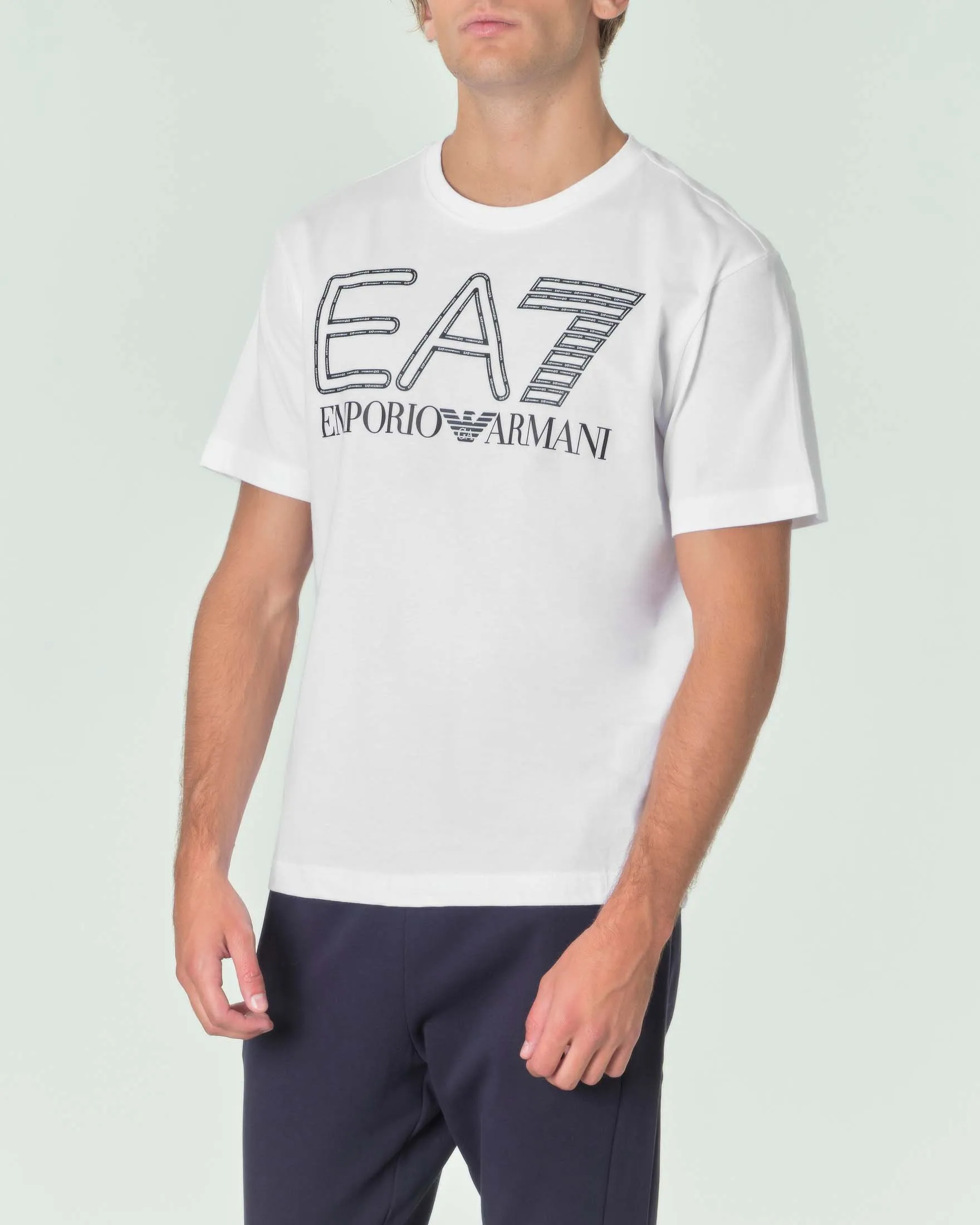 T-shirt bianca mezza manica con maxi logo EA7 stampato sul petto
