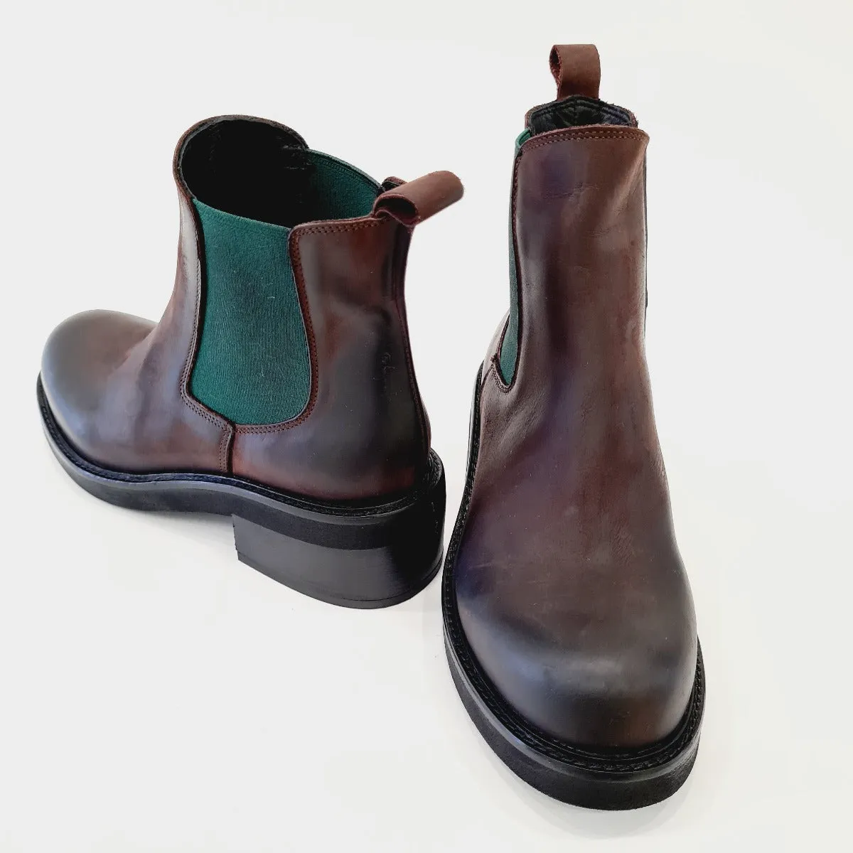 Tattoo Stivaletto Beatles elastico verde fondo gomma tacco 5 cm Pelle Testa di moro  rif.539