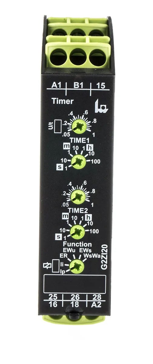 Timer Relay Tele, intervallo 0.05 s → 100h, 2 poli, DPDT, Guida DIN