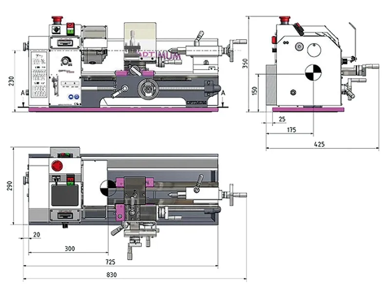 Tornio compatto Optimum TU 2004V con regolazione continua, 300 mm