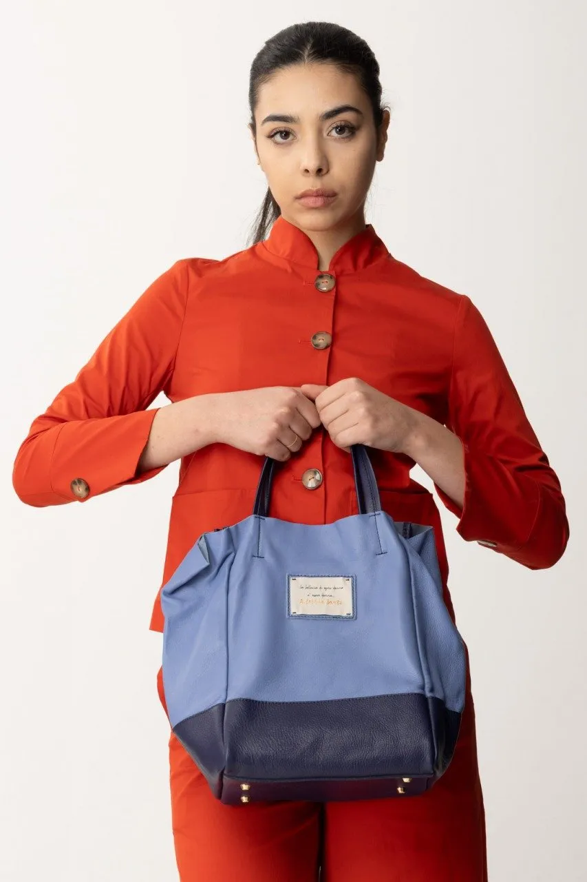 Tote bag con placca ricamata CERAMICA-BLU