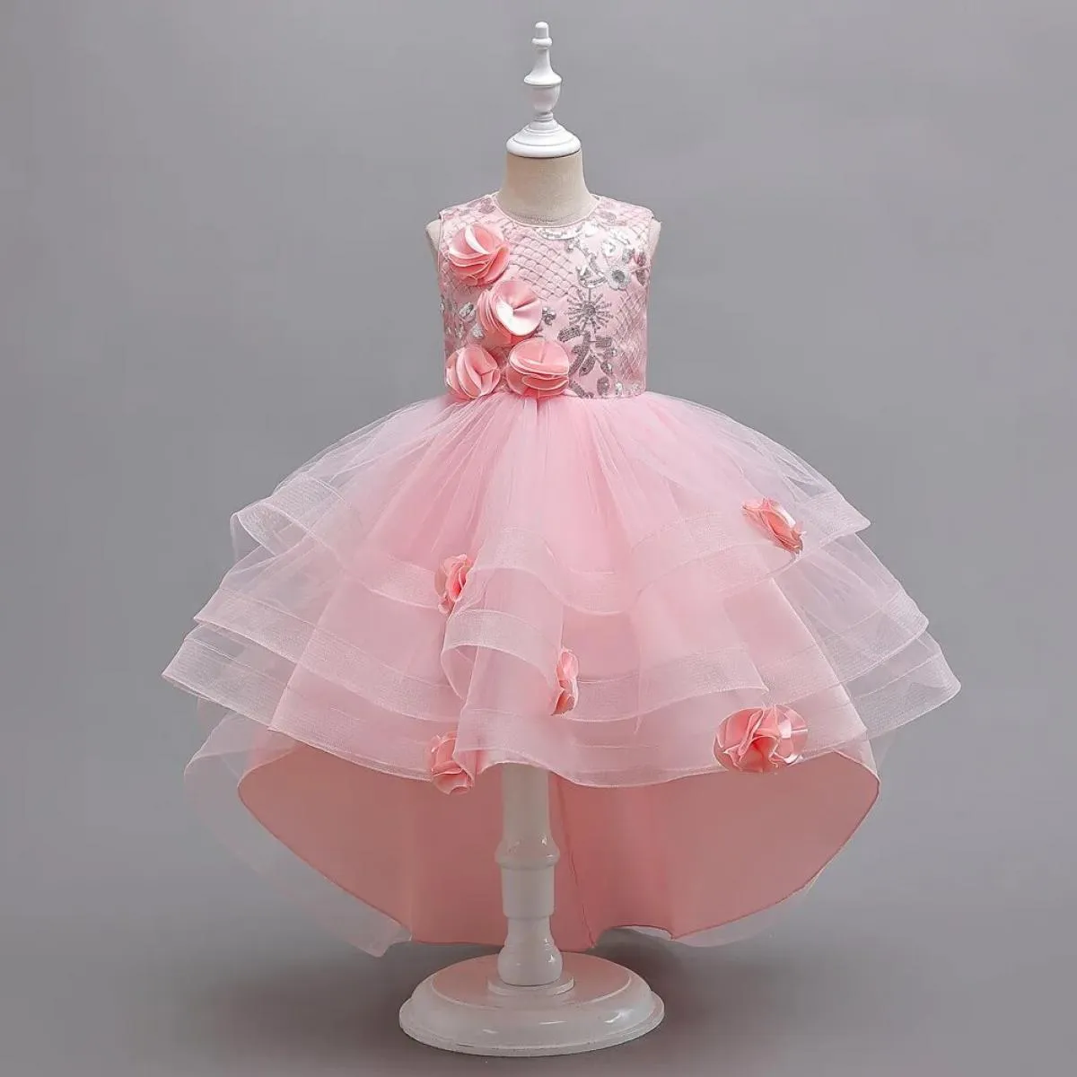 Vendita calda nuove ragazze drag tail mesh petalo abito da principessa cena formale di Natale splendido abito da cocktail party