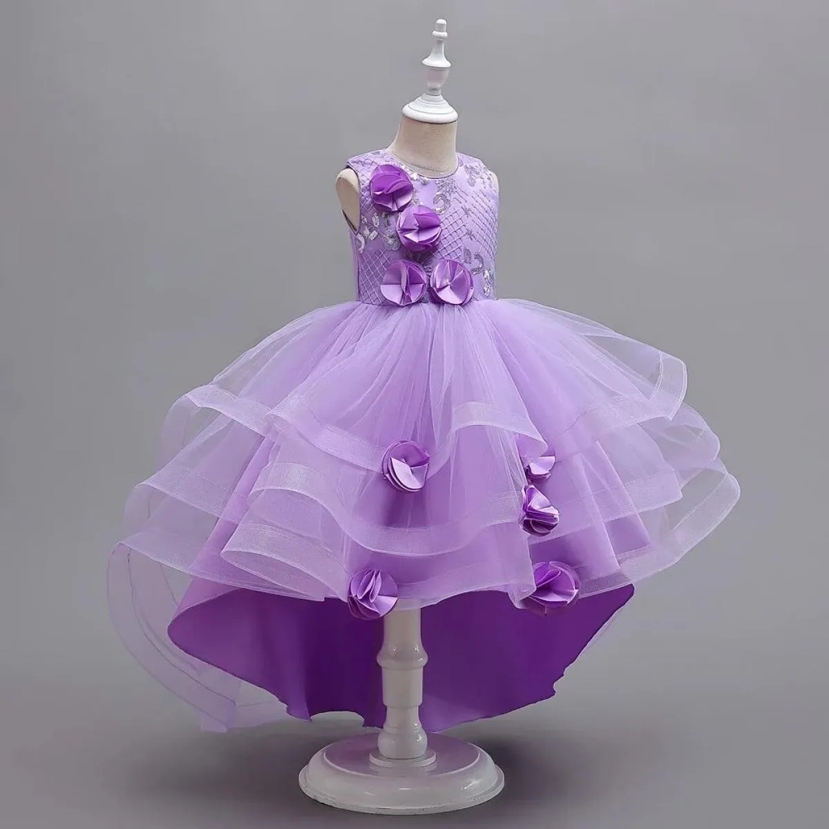Vendita calda nuove ragazze drag tail mesh petalo abito da principessa cena formale di Natale splendido abito da cocktail party