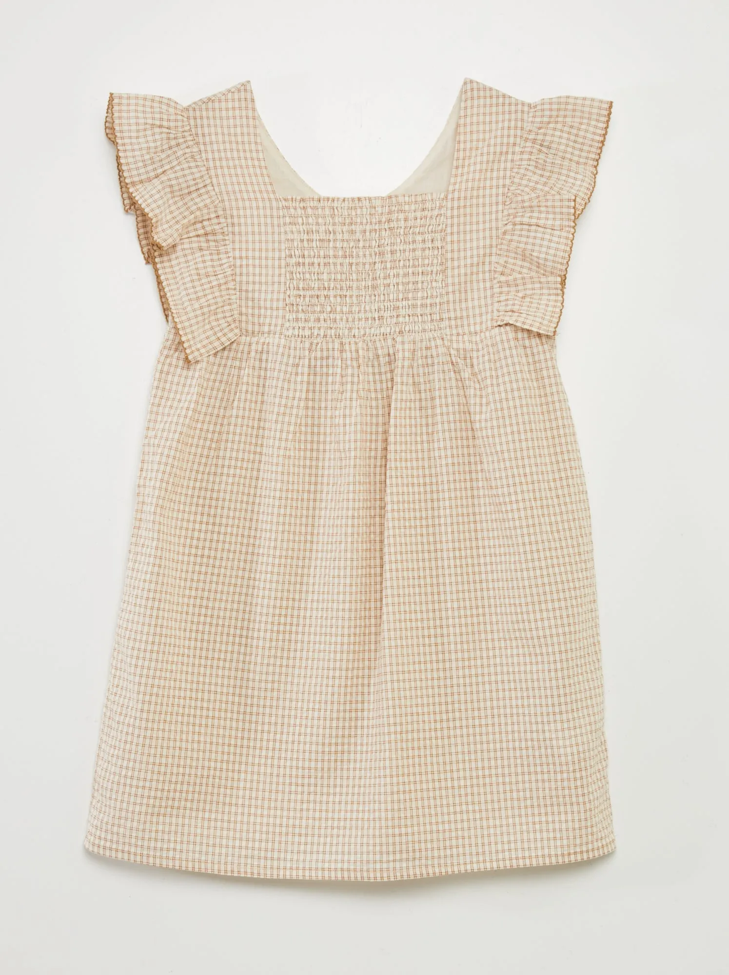 Vestito a quadri con volant - BEIGE