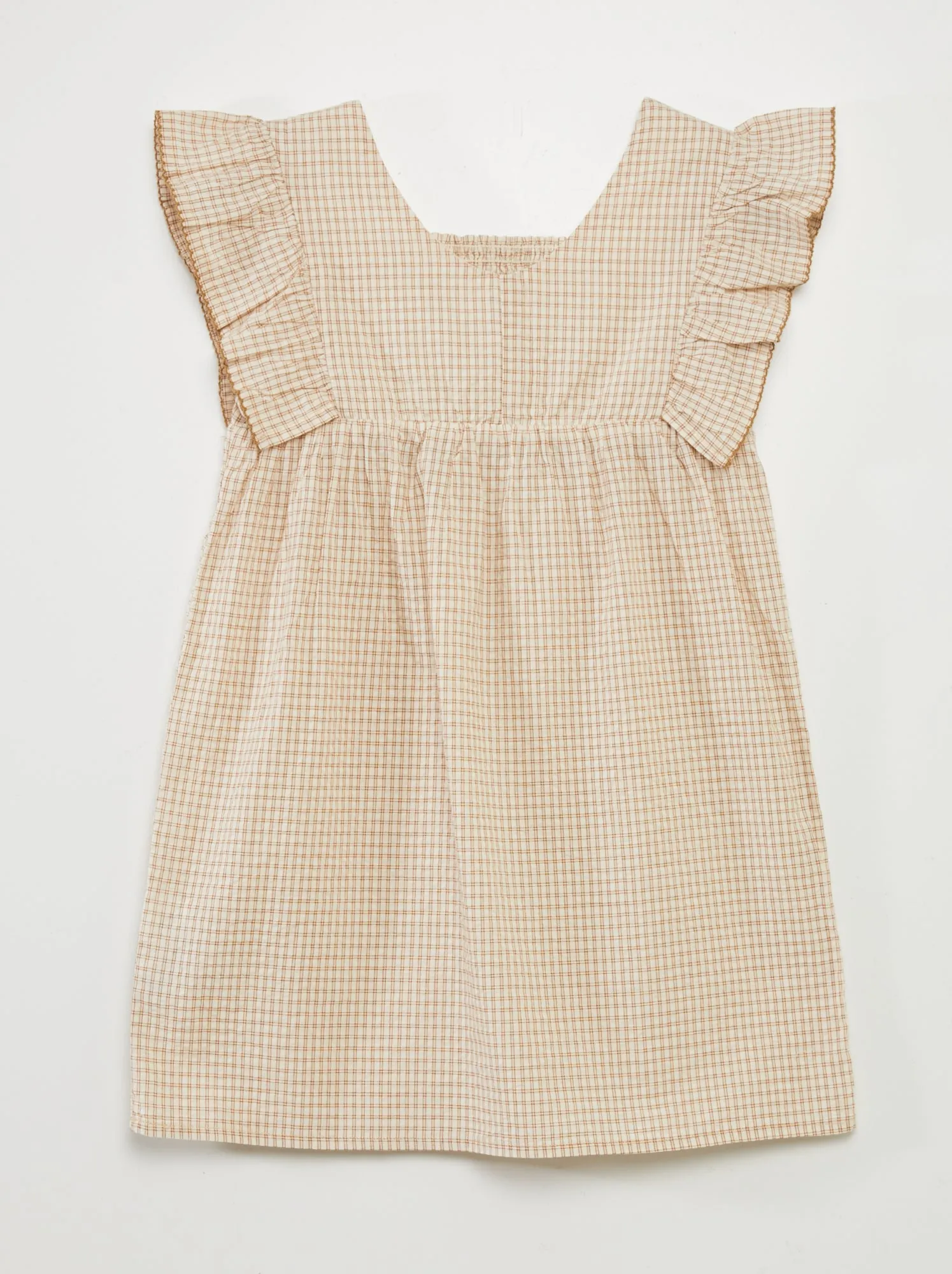 Vestito a quadri con volant - BEIGE