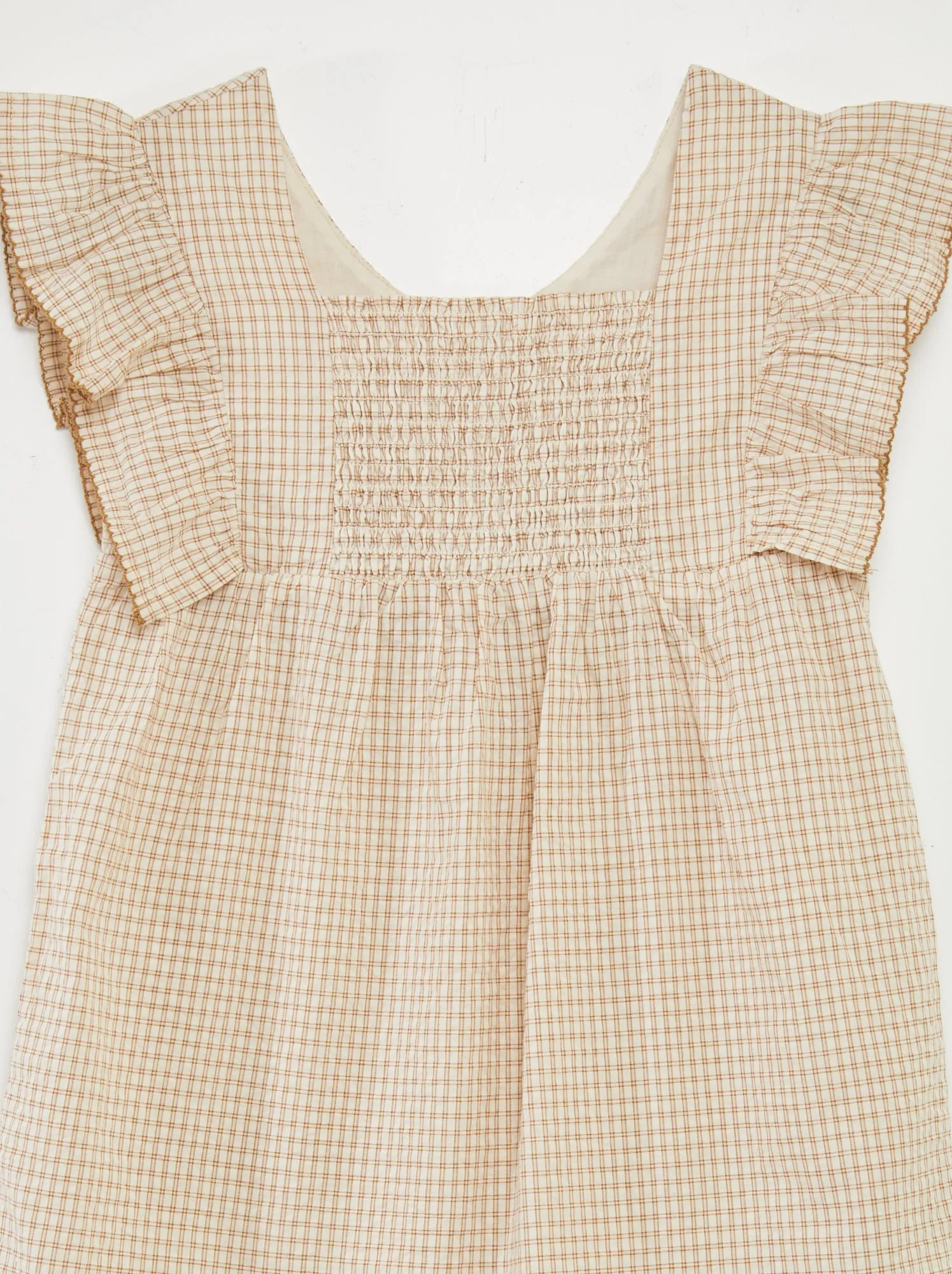 Vestito a quadri con volant - BEIGE