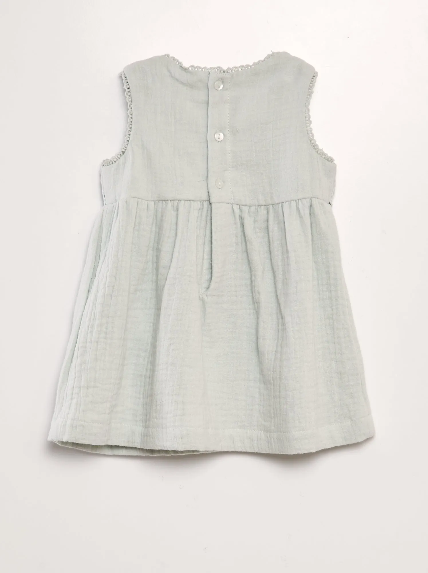Vestito in garza di cotone con ricami - BLU
