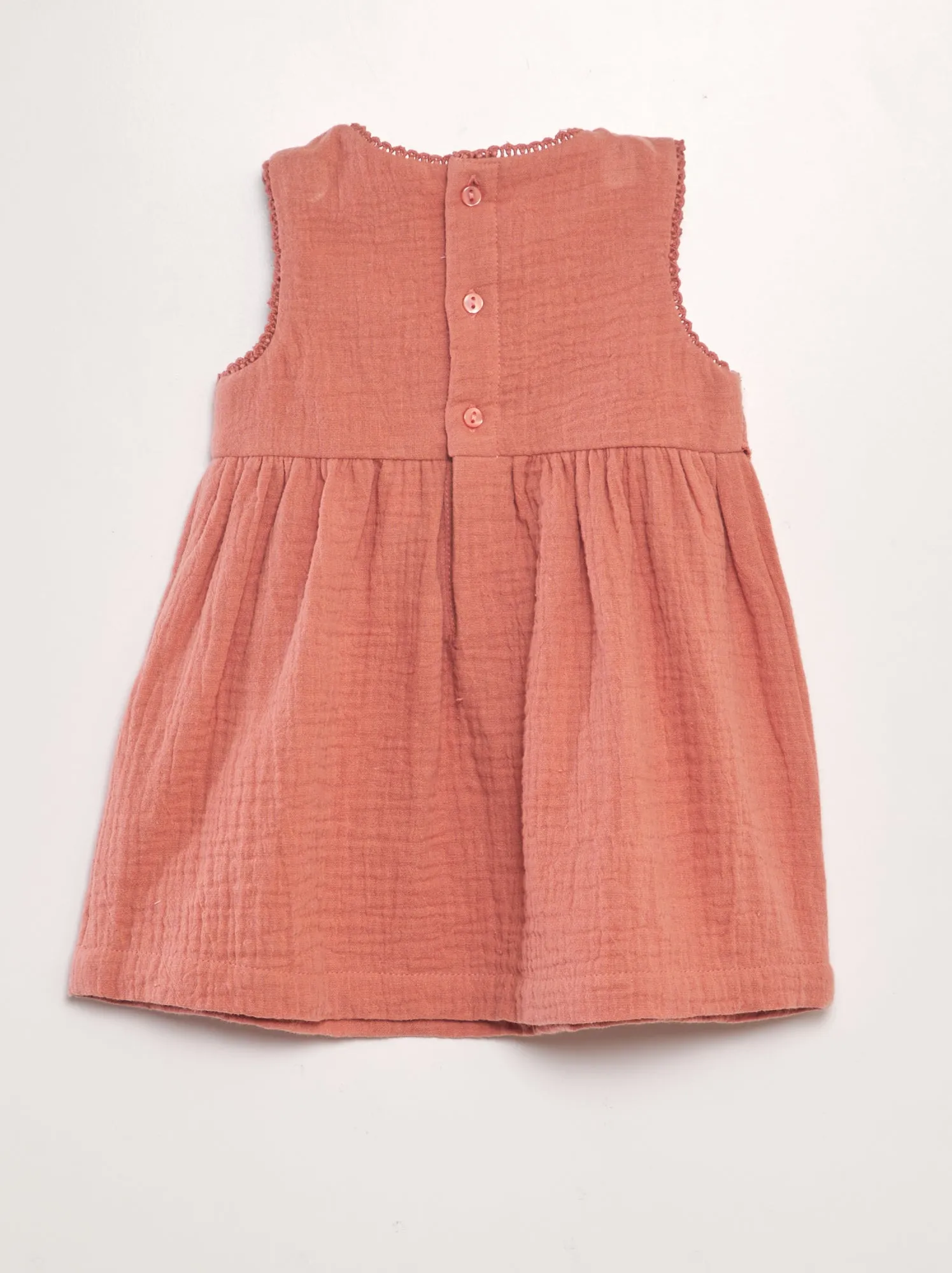 Vestito in garza di cotone con ricami - ROSA