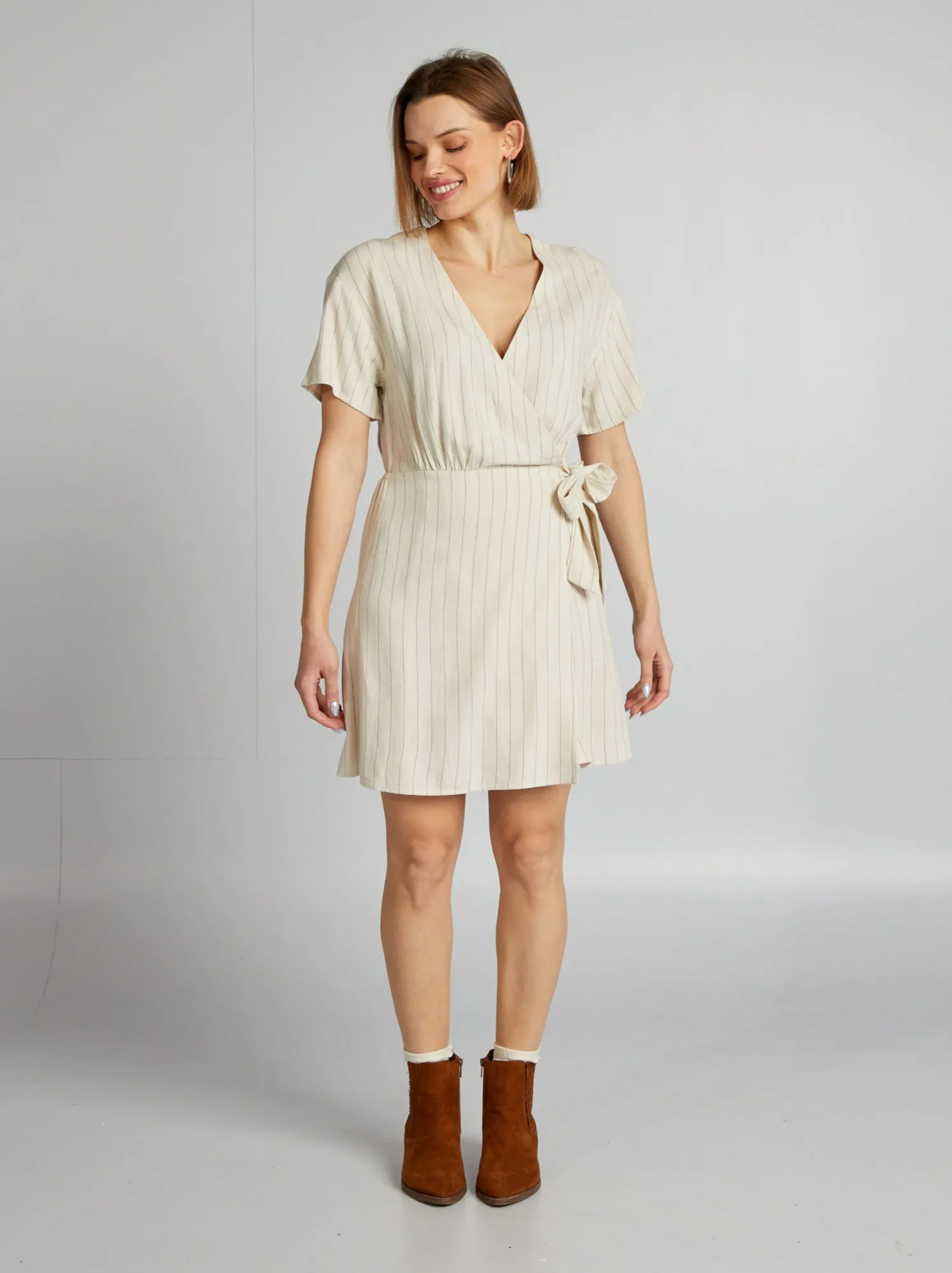Vestito in wrap e lino - BEIGE