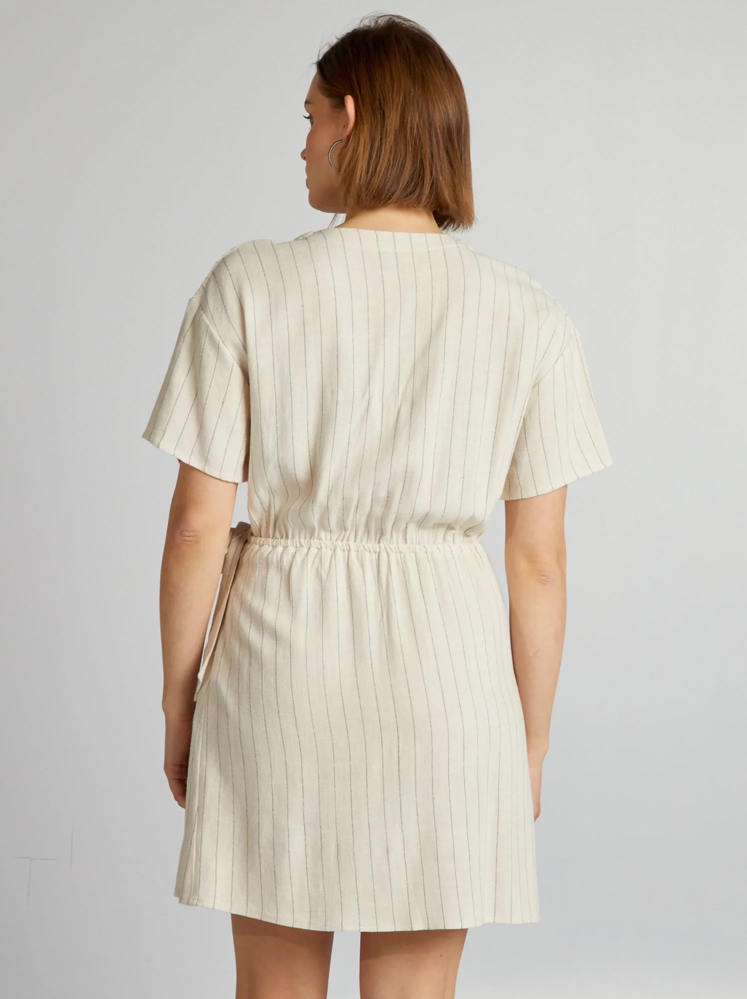 Vestito in wrap e lino - BEIGE