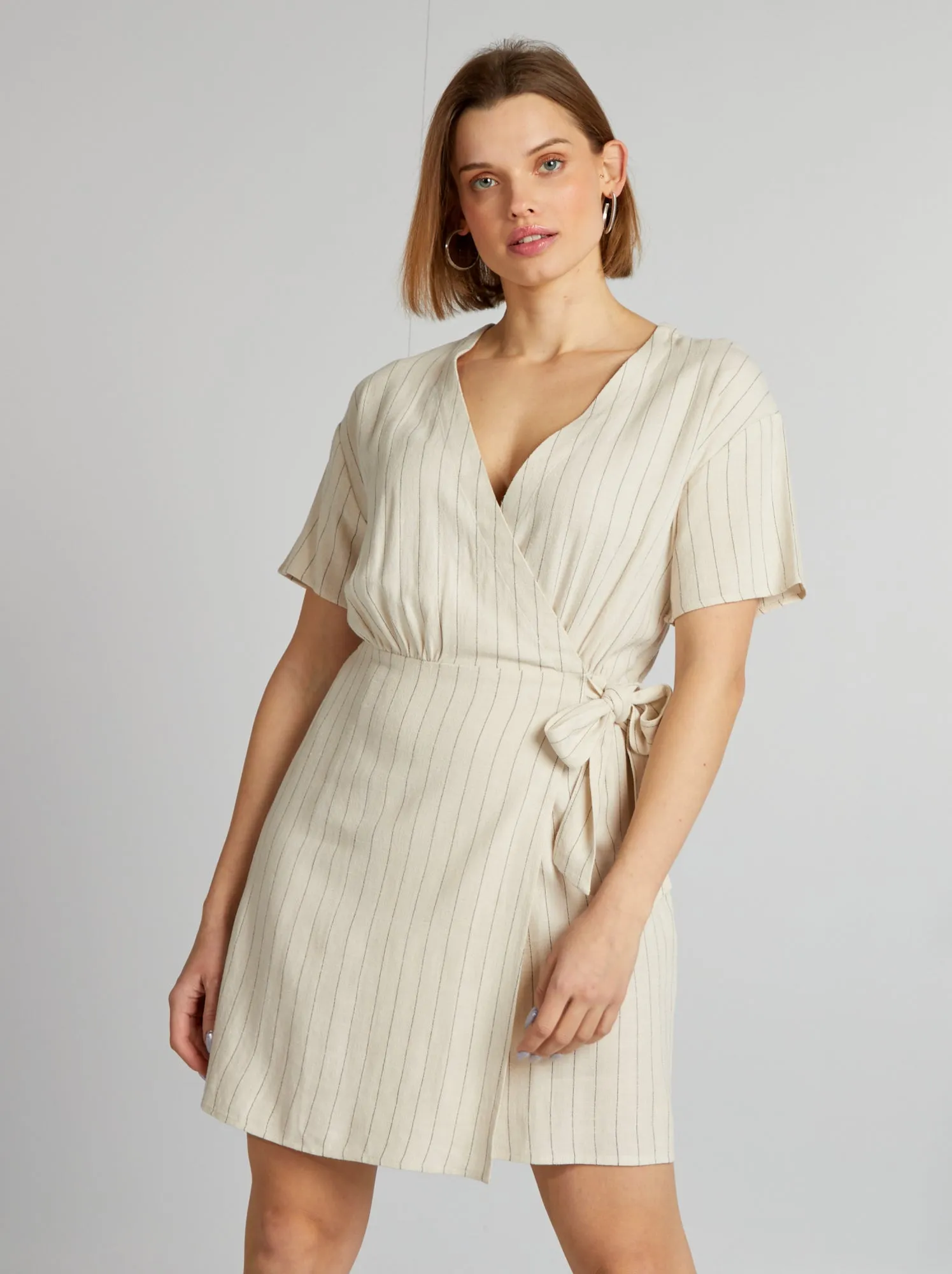 Vestito in wrap e lino - BEIGE