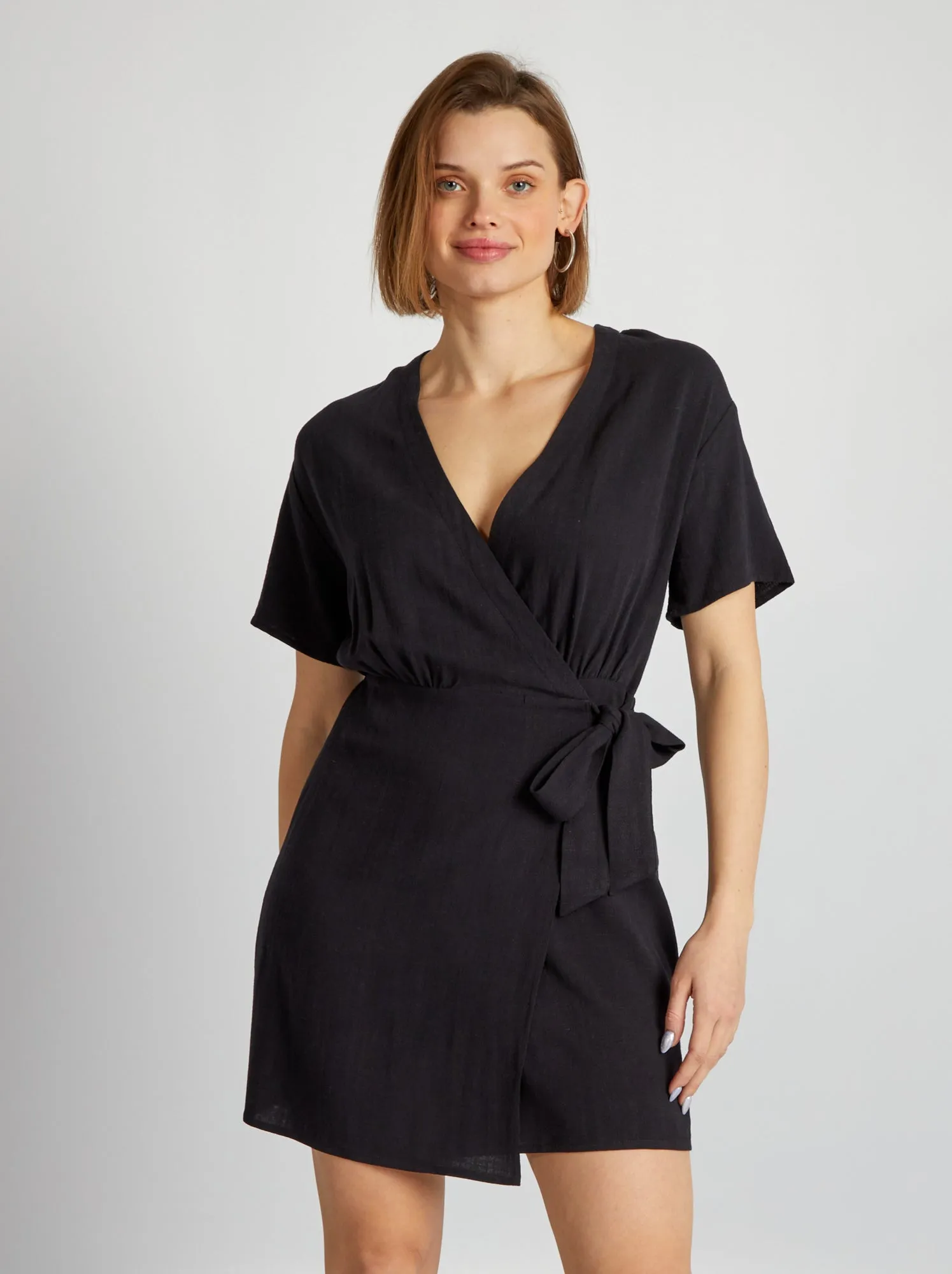 Vestito in wrap e lino - nero