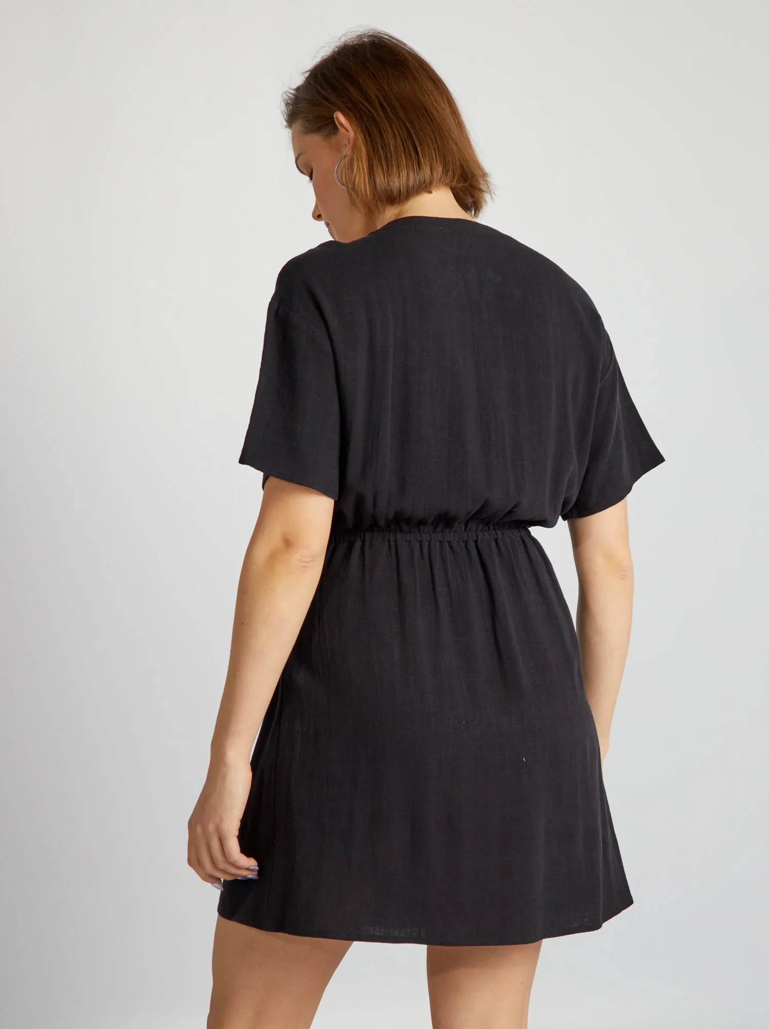 Vestito in wrap e lino - nero