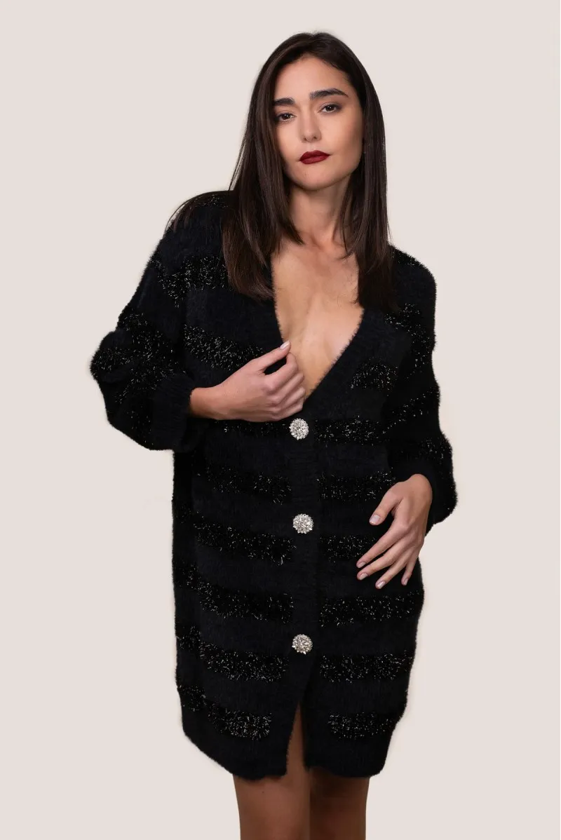 WHITE WISE CARDIGAN OVER CON RIGHE LUREX - WW19132 