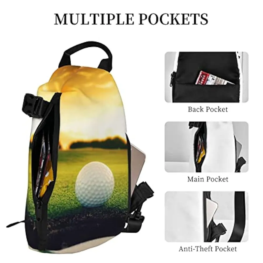 WOWBED Borsa a tracolla stampata da campo da golf, zaino multiuso per viaggi, escursionismo, sport all’aria aperta, nero, Taglia