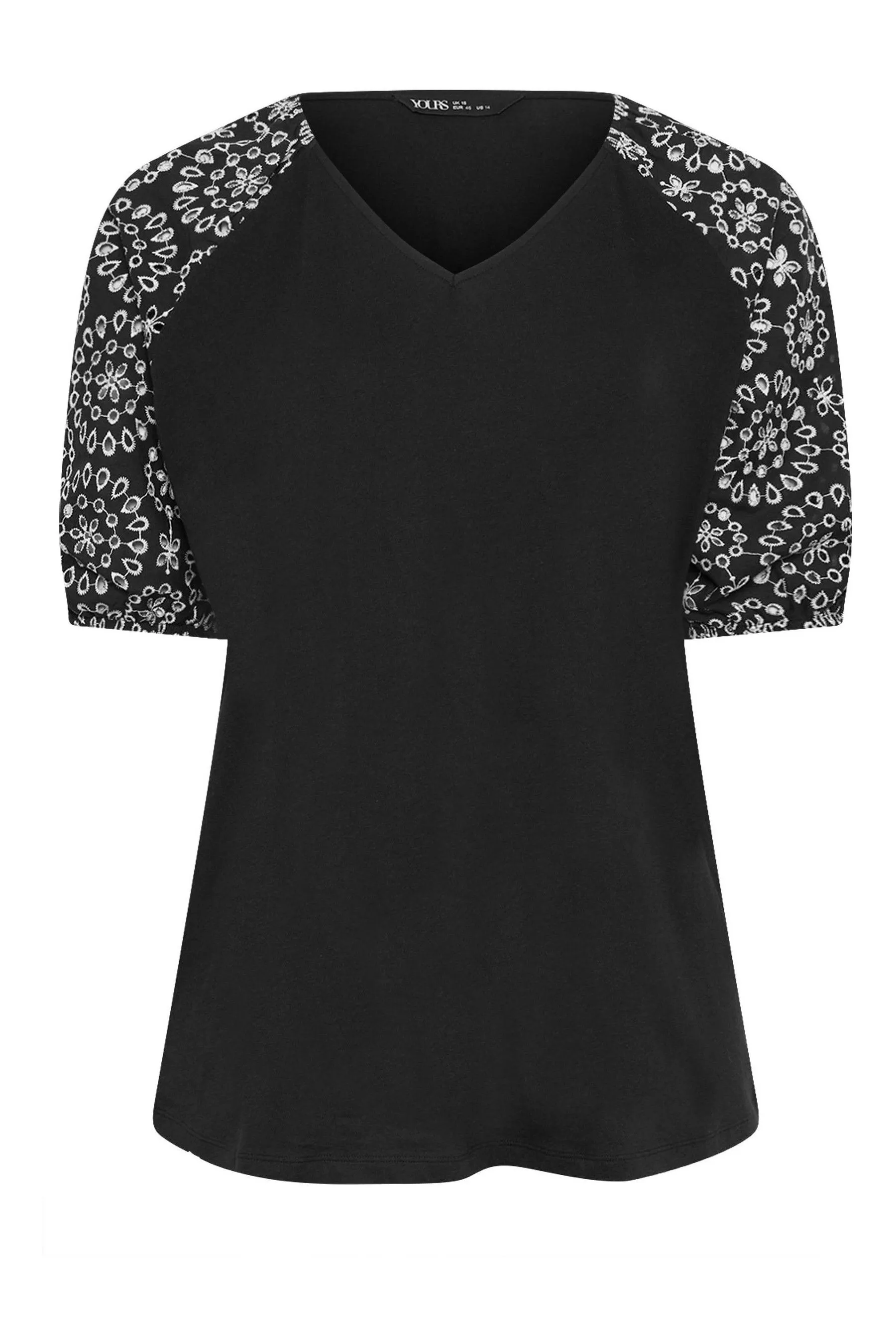 Yours Curve Anglaise Sleeve 100% Cotton T-Shirt    
